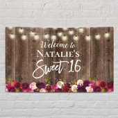 Sweet 16 Burgundy Red Floral Rustic Barn Wood Spandoek