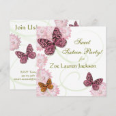 Sweet 16 Butterfly en Daisy Invitation Card Kaart (Voorkant / Achterkant)