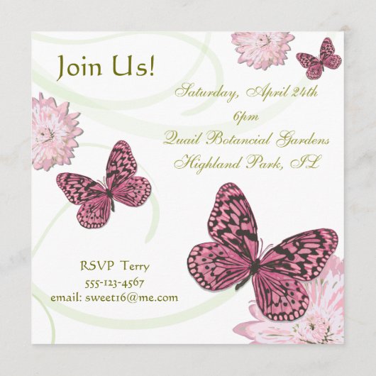 Sweet 16 Butterfly en Daisy Invitation Card Kaart (Achterkant)