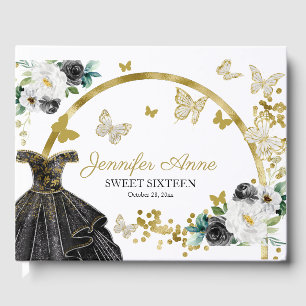 Sweet 16 Butterfly Flowers Black Gold Dress Gastenboek