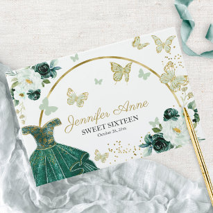 Sweet 16 Butterfly Flowers Emerald Green Dress Gastenboek