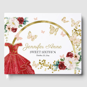 Sweet 16 Butterfly Flowers Red Dress Gastenboek