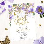Sweet 16 Butterfly Invitation Paars Floral Gold Kaart<br><div class="desc">Een griezelige paarse en goudglittervlinder nodigt uit. Geweldig voor het vlindertiende verjaardagsfeest. AANPASSING: Stuur me een bericht door de chat als u een aanpassing nodig hebt,  zoals een kleurwijziging. HET WIJZIGEN VAN BESTAANDE ORDE/VERZENDTIJD,  ETC,  te contacteren gelieve direct aan steun Zazzle. https://help.zazzle.com/hc/en-us/articles/221463567-How-Do-I-Contact-Zazzle-Customer-Support-</div>