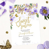 Sweet 16 Butterfly Invitation Paars Floral Gold Kaart