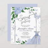 Sweet 16 Butterflys Dusty Blue Budget uitnodiging (Voorkant / Achterkant)