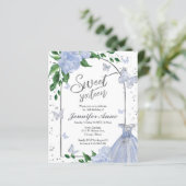 Sweet 16 Butterflys Dusty Blue Budget uitnodiging (Staand voorkant)