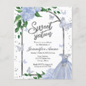 Sweet 16 Butterflys Dusty Blue Budget uitnodiging (Voorkant)
