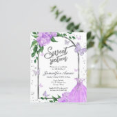 Sweet 16 Butterflys Lavendel Budget Uitnodiging (Staand voorkant)