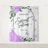 Sweet 16 Butterflys Lavendel Gown Achtergrond Wandkleed (Voorkant)