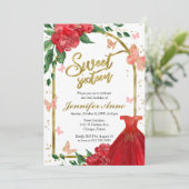 Sweet 16 Butterflys Red Gown Uitnodiging (Staand voorkant)