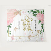 Sweet 16 Butterflys Roze Blush Gown Achterkant Wandkleed (Voorkant (horizontaal))