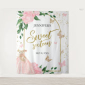 Sweet 16 Butterflys Roze Blush Gown Achterkant Wandkleed (Voorkant)