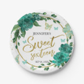 Sweet 16 Butterflys Smaragd Groene Jurk Papieren Bordje (Voorkant)