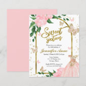 Sweet 16 Butterflys Stoffig Roze Budget Uitnodigin (Voorkant / Achterkant)