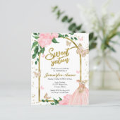 Sweet 16 Butterflys Stoffig Roze Budget Uitnodigin (Staand voorkant)