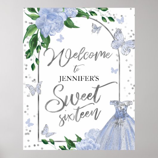 Sweet 16 Butterflys Stoffige Blauwe Gown Welkomstb Poster (Voorkant)