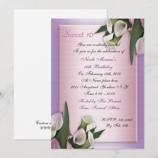 Sweet 16 calla lily verjaardagsuitnodiging kaart (Voorkant / Achterkant)