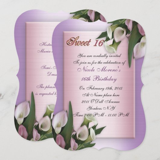 Sweet 16 calla lily verjaardagsuitnodiging kaart (Voorkant / Achterkant)