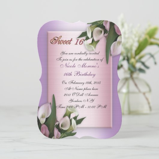 Sweet 16 calla lily verjaardagsuitnodiging kaart (Staand voorkant)