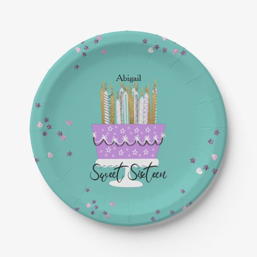 Sweet 16 Candles en Cake Paper Bord (Voorkant)