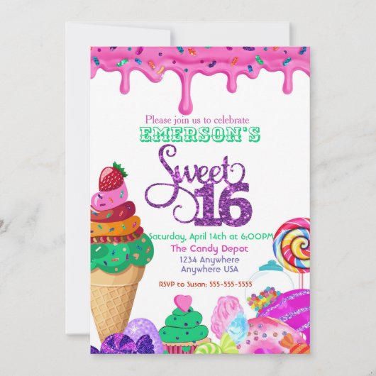 Sweet 16, Candyland, Snoep Sweets donut Kaart (Voorkant)