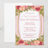 Sweet 16 Card Pink Floral Gold Glitter Kaart (Voorkant / Achterkant)