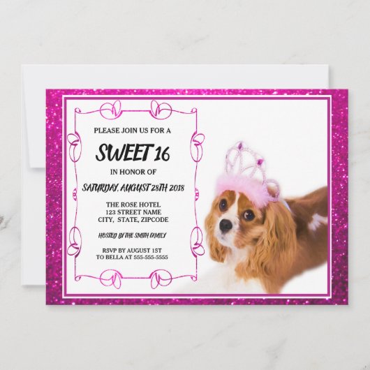 Sweet 16 Cavalier King Charles Spaniel Uitnodiging (Voorkant)