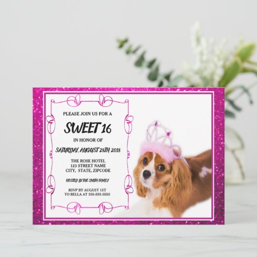 Sweet 16 Cavalier King Charles Spaniel Uitnodiging (Staand voorkant)