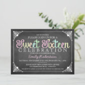 Sweet 16  Chalkboard Party Invitation Kaart (Staand voorkant)