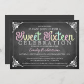 Sweet 16  Chalkboard Party Invitation Kaart (Voorkant / Achterkant)