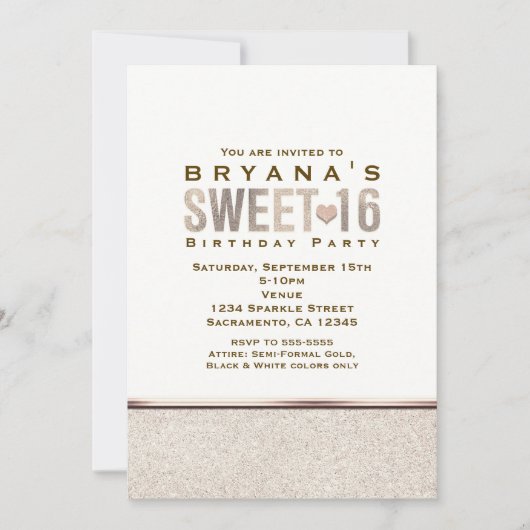 SWEET 16 Champagne Sparkle Glam Party Uitnodiginge Kaart (Voorkant)