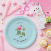 Sweet 16 Charmant Bloemen Pastel Blauw Papieren Bordje (Feest)
