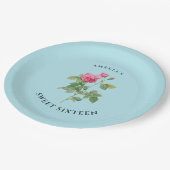 Sweet 16 Charmant Bloemen Pastel Blauw Papieren Bordje (Gekanteld)