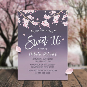 Sweet 16 Cherry Blossom Flowers Elegant Paars Kaart