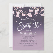 Sweet 16 Cherry Blossom Flowers Elegant Paars Kaart (Voorkant)