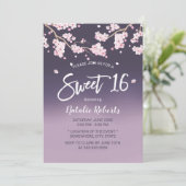 Sweet 16 Cherry Blossom Flowers Elegant Paars Kaart (Staand voorkant)