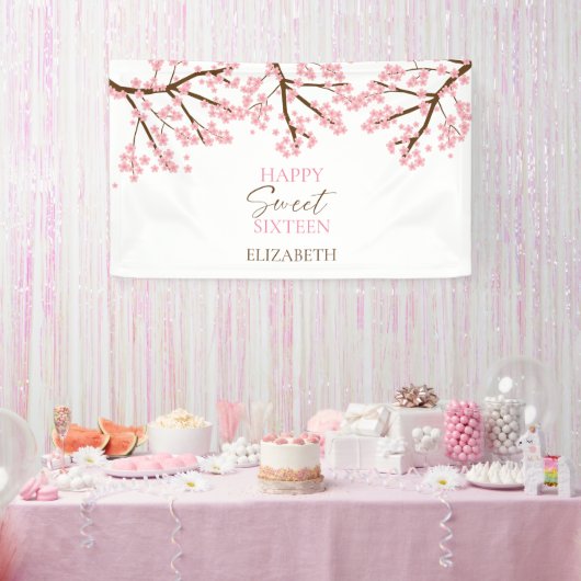 Sweet 16 Cherry Blossoms Birthday Spring Floral Spandoek (Feest)