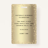 Sweet 16 Chic Black Gold Glitter Birthday VIP Pass Badge (Achterkant)