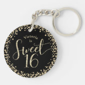 Sweet 16 Chic Black Gold Glitter Confetti Birthday Sleutelhanger (Achterkant)