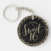 Sweet 16 Chic Black Gold Glitter Confetti Birthday Sleutelhanger (Voorkant)