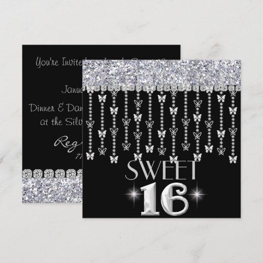 SWEET 16 CHIC-BUTTERFLY KAART (Voorkant / Achterkant)