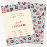 Sweet 16 Chocoladethema Birthday Party Kaart<br><div class="desc">Zoete 16 verjaardagsfeestdagen met een heerlijk chocolade- en snoep-snoepgoed vol zoete lekkernijen en verleidingen! Ideaal voor het vieren van deze mijlpaal verjaardag in stijl. Pas aan door de details en achtergrondkleur te veranderen. Originele kunst van Nic Squirrell.</div>