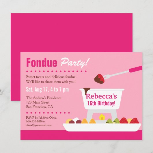 Sweet 16 Chocolate Fondue Verjaardagsfeest Kaart (Voorkant / Achterkant)