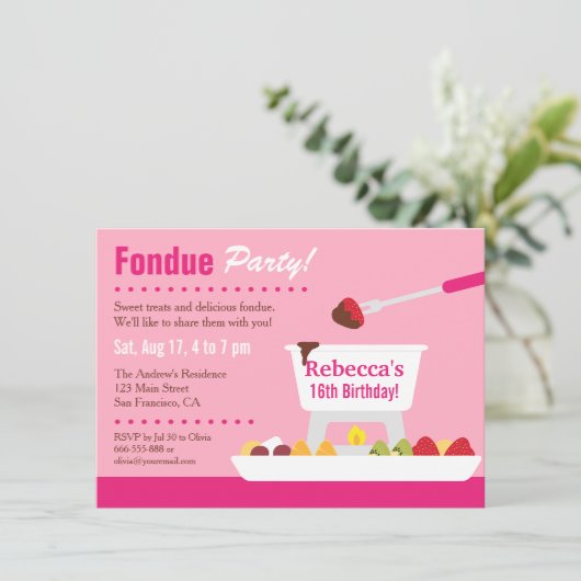 Sweet 16 Chocolate Fondue Verjaardagsfeest Kaart (Staand voorkant)