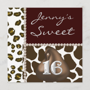 SWEET 16 Chocolate Kisses & Animal Print Party IV Kaart