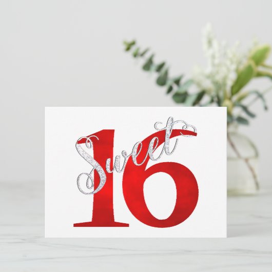 Sweet 16 | Classic Red and White Grunge Waterverf Kaart (Staand voorkant)