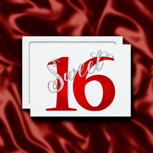 Sweet 16   Classic Red and White Grunge Waterverf Kaart