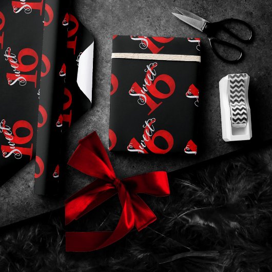 Sweet 16 | Classic Red en Black Grunge Waterverf Cadeaupapier