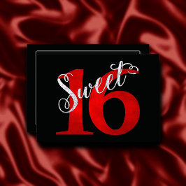 Sweet 16 | Classic Red en Black Grunge Waterverf Kaart
