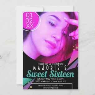 Sweet 16 Club Style Neon Party Foto Kaart